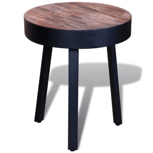 Reclaimed Teak Wood Timber End Table Coffee Side Sofa Bedside Nightstand Round - Image 2