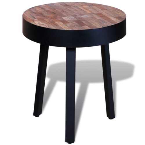 Reclaimed Teak Wood Timber End Table Coffee Side Sofa Bedside Nightstand Round - Image 3