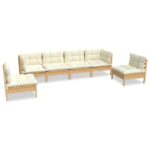 6-Piece Garden Lounge Set with Cream Cushions Pine Wood Outdoor Patio Furniture
