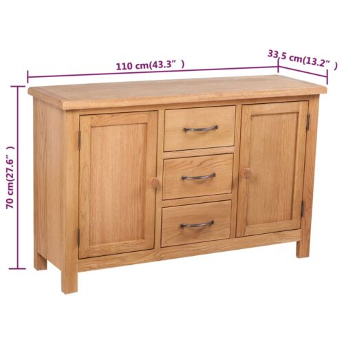 Sideboard with 3 Drawers 110x33.5x70cm Solid Oak Wood - Image 7