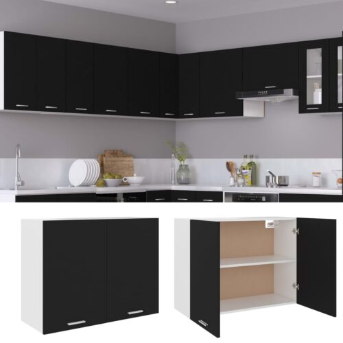 Hanging Cabinet Black 80x31x60cm Engineered Wood - Image 2