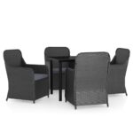 5-Piece Garden Dining Set with Cushions Black