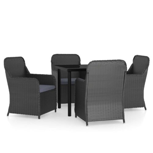 5-Piece Garden Dining Set with Cushions Black