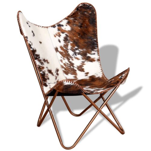 Butterfly Chair Brown White Real Cowhide Leather