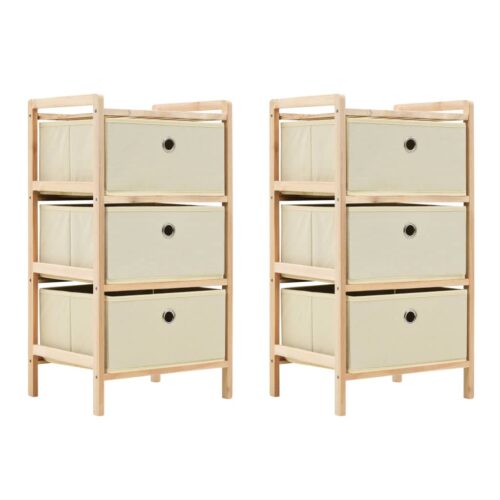 Storage Racks with 3 Fabric Baskets 2pcs Beige Cedar Wood