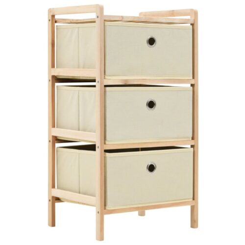 Storage Racks with 3 Fabric Baskets 2pcs Beige Cedar Wood - Image 2