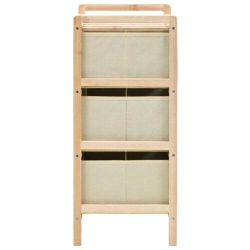 Storage Racks with 3 Fabric Baskets 2pcs Beige Cedar Wood - Image 5