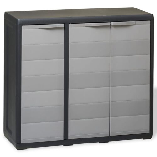 Garden Storage Cabinet with 2 Shelves Black Grey