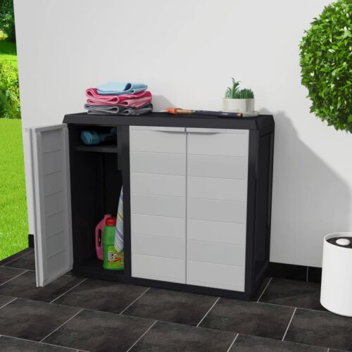 Garden Storage Cabinet with 2 Shelves Black Grey - Image 2