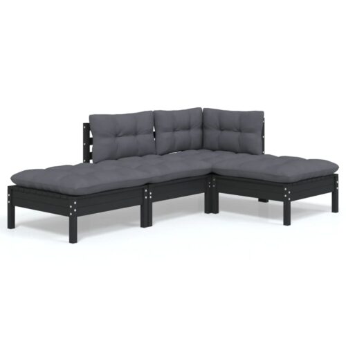 4-Piece Garden Lounge Set with Cushions Pine Wood Outdoor Patio Furniture