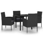 5-Piece Garden Dining Set Black