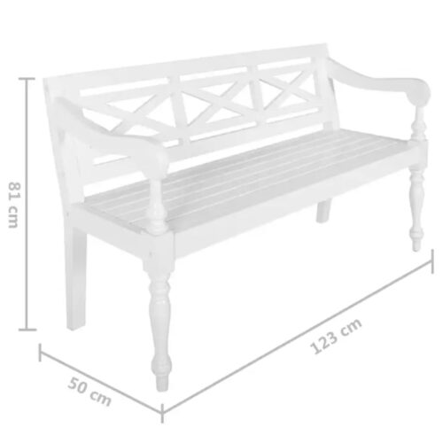 Batavia Bench 123cm Solid Mahogany Wood White - Image 6