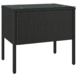 Side Table Black 53x37x48cm Poly Rattan Tempered Glass