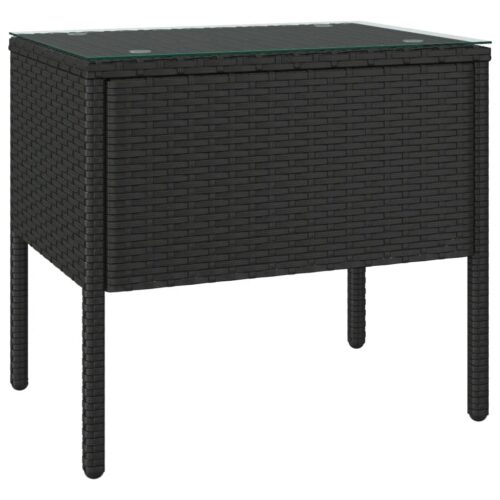 Side Table Black 53x37x48cm Poly Rattan Tempered Glass