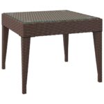 Side Table Brown 50x50x38cm Poly Rattan Tempered Glass