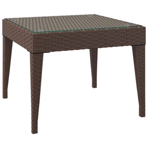 Side Table Brown 50x50x38cm Poly Rattan Tempered Glass