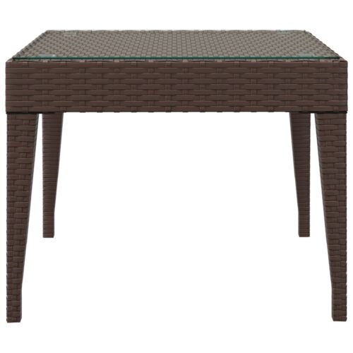 Side Table Brown 50x50x38cm Poly Rattan Tempered Glass - Image 3