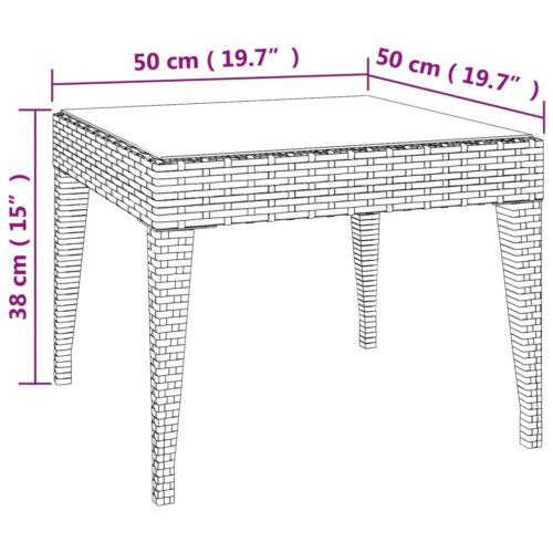 Side Table Brown 50x50x38cm Poly Rattan Tempered Glass - Image 5