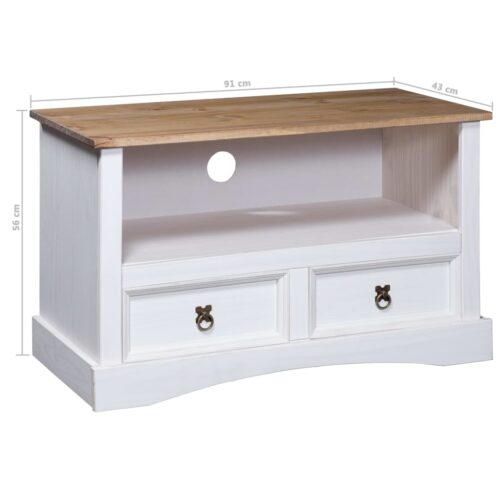 TV Cabinet Mexican Pine Corona Range White 91x43x56cm - Image 6