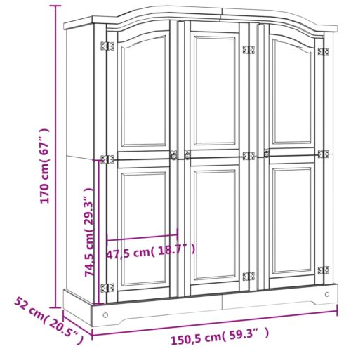 Wardrobe Mexican Pine Corona Range 3 Doors - Image 9