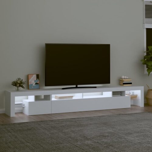 RGB LED Lights TV Cabinet Wooden Entertainment Unit Table Stand Storage Shelf - Image 3