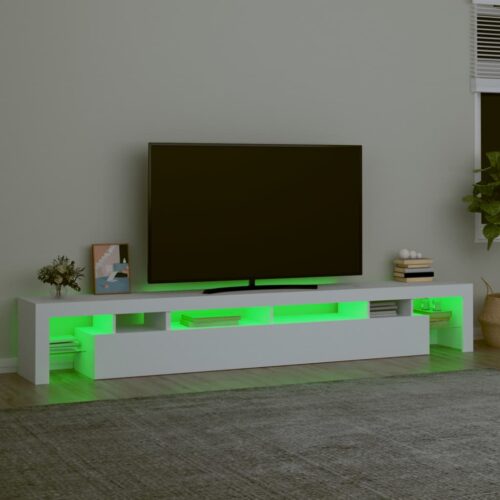 RGB LED Lights TV Cabinet Wooden Entertainment Unit Table Stand Storage Shelf - Image 4