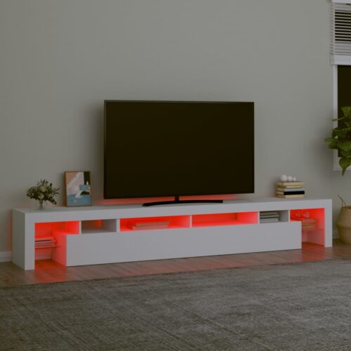 RGB LED Lights TV Cabinet Wooden Entertainment Unit Table Stand Storage Shelf - Image 5