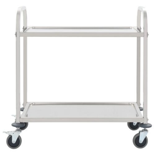 2-Tier Kitchen Trolley Wheels Cart Serving Utility Storage Shelf Rack Organiser - Image 2