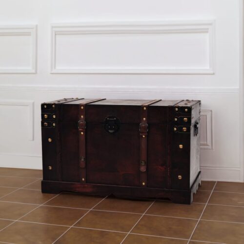 Vintage Treasure Chest 66x38x40cm Wood Timber Storage Box Ottoman Antique Table - Image 9