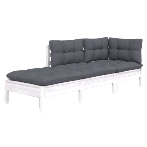 3-Piece Garden Lounge Set with Cushions Wood Timber Outdoor Patio Furniture Pine - Image 3