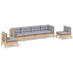 6-Piece Garden Lounge Set with Grey Cushions Pine Wood Outdoor Patio Furniture