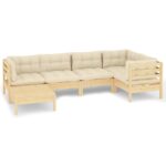 6-Piece Garden Lounge Set with Cream Cushions Pine Wood Outdoor Patio Furniture