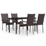 5-Piece Outdoor Dining Set Brown Black