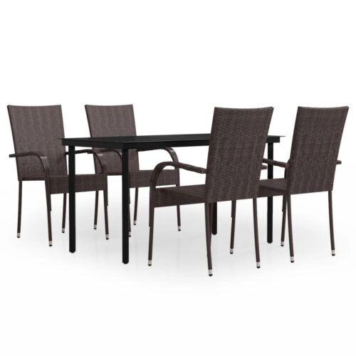 5-Piece Outdoor Dining Set Brown Black