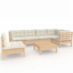 7-Piece Garden Lounge Set with Cream Cushions Pine Wood Outdoor Patio Furniture