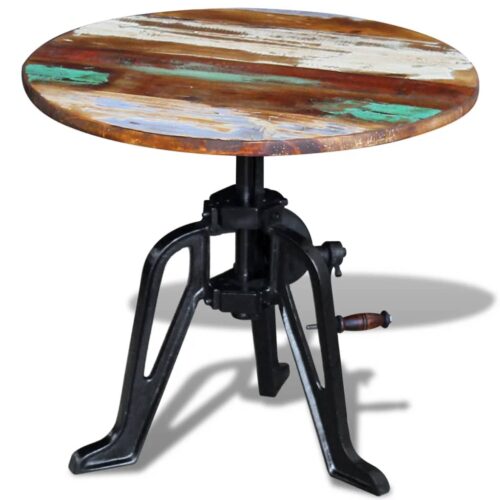 Side Table Solid Reclaimed Wood Cast Iron 60x(42-63)cm