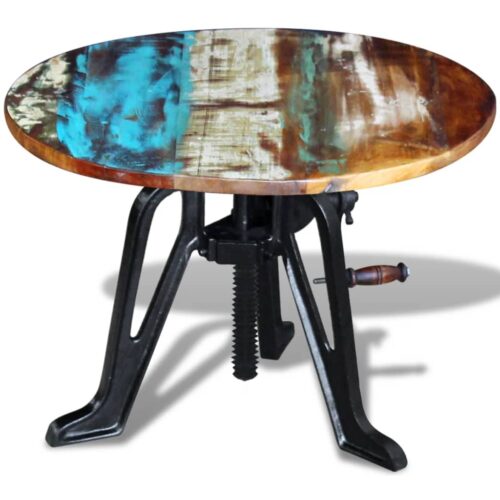 Side Table Solid Reclaimed Wood Cast Iron 60x(42-63)cm - Image 6