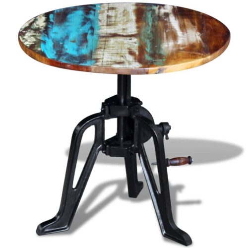 Side Table Solid Reclaimed Wood Cast Iron 60x(42-63)cm - Image 7