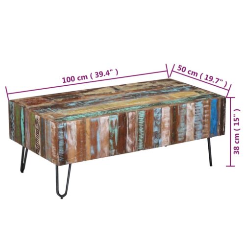 Coffee Table Solid Reclaimed Wood 100x50x38cm - Image 8