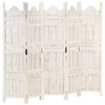 Hand carved 5-Panel Room Divider White 200x165cm Solid Mango Wood