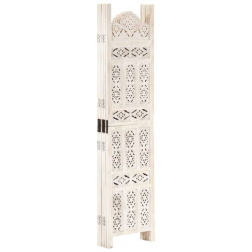 Hand carved 5-Panel Room Divider White 200x165cm Solid Mango Wood - Image 2