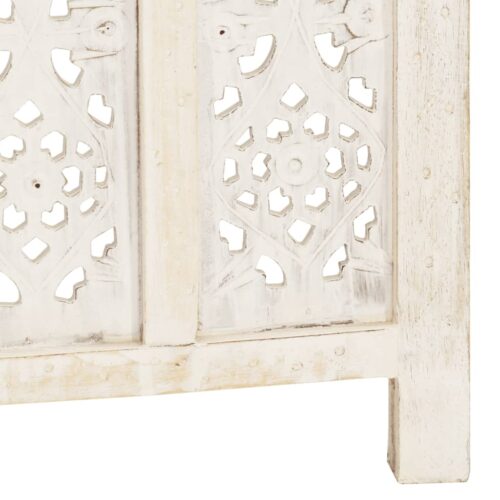 Hand carved 5-Panel Room Divider White 200x165cm Solid Mango Wood - Image 5