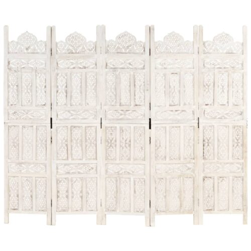 Hand carved 5-Panel Room Divider White 200x165cm Solid Mango Wood - Image 6