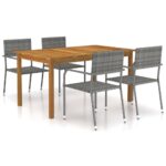 5pcs Outdoor Dining Set Garden Patio Lounge Chairs Table Wicker Furniture Grey
