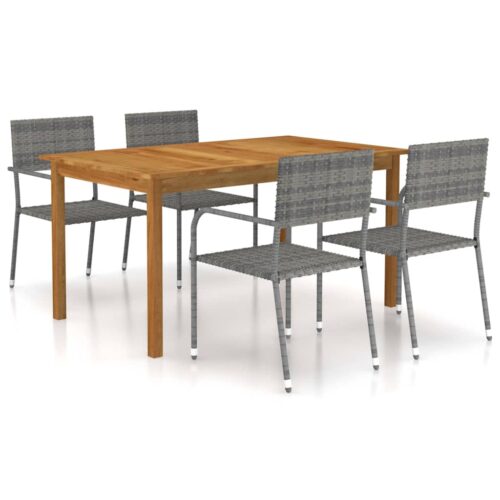 5pcs Outdoor Dining Set Garden Patio Lounge Chairs Table Wicker Furniture Grey