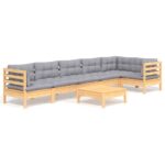 7-Piece Garden Lounge Set with Grey Cushions Pine Wood Outdoor Patio Furniture