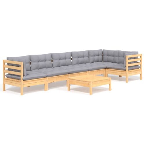 7-Piece Garden Lounge Set with Grey Cushions Pine Wood Outdoor Patio Furniture