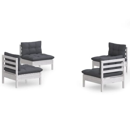 4-Piece Garden Lounge Set with Anthracite Cushions Pine Wood Outdoor Patio Furniture
