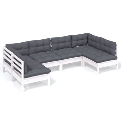6-Piece Garden Lounge Set with Cushions White Pine Wood Outdoor Patio Furniture