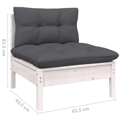 6-Piece Garden Lounge Set with Cushions White Pine Wood Outdoor Patio Furniture - Image 5